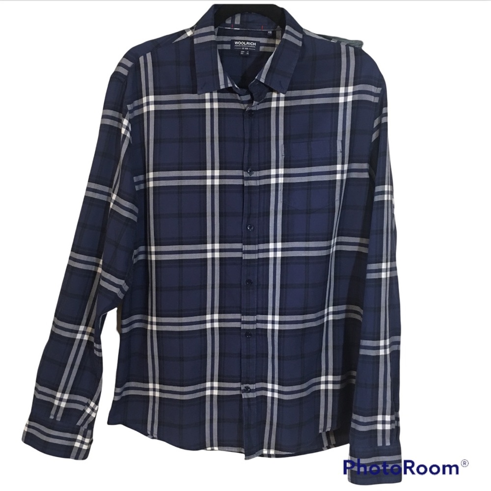 Woolrich Blue Cotton Plaid Button Down Shirt Size Large
